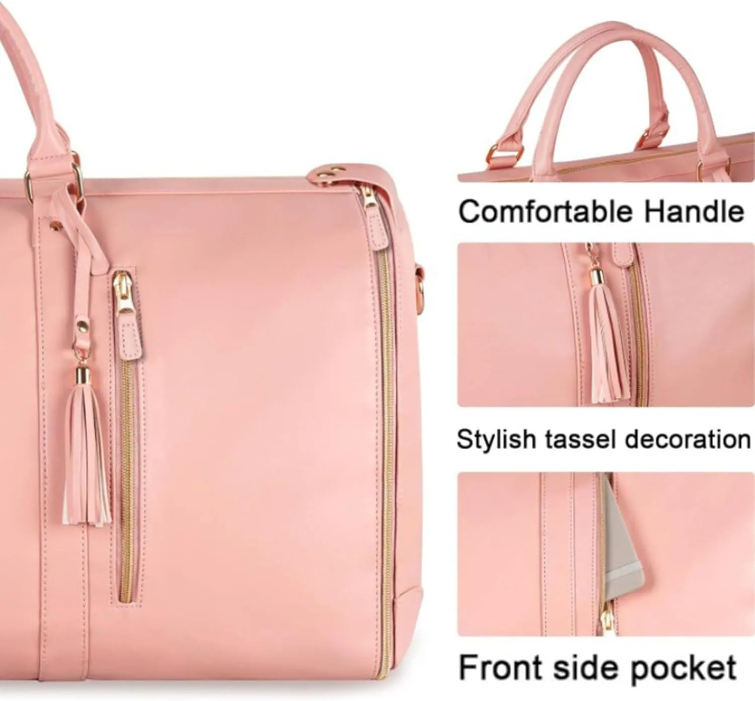 Myjennibag Travel Bag with Wheels, Luxe Travel Bags for Women,2 In 1 Convertible Large Pu Leather Bag,Convertible Carry On Garment Bag with Shoe Pouch (Light Pink)