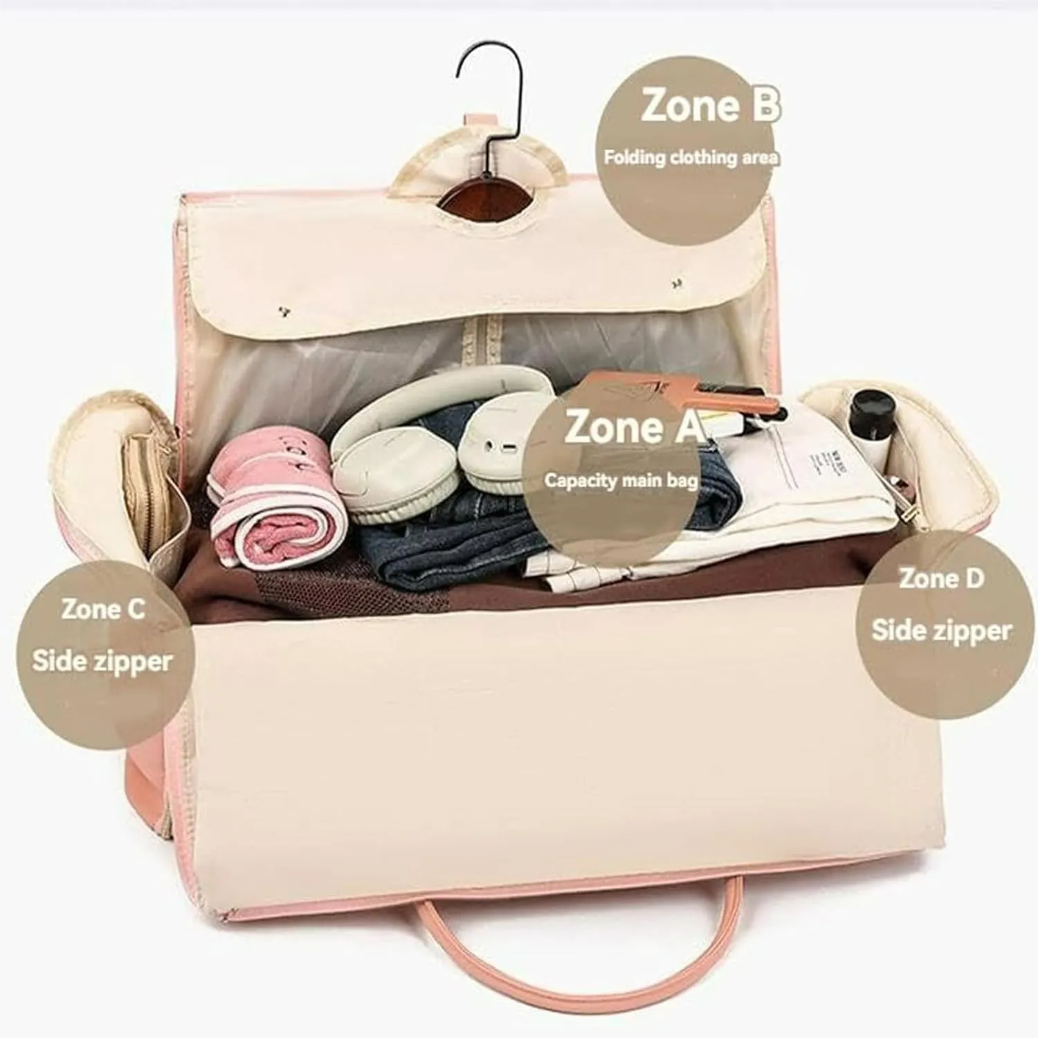 Myjennibag Travel Bag with Wheels, Luxe Travel Bags for Women,2 In 1 Convertible Large Pu Leather Bag,Convertible Carry On Garment Bag with Shoe Pouch (Light Pink)