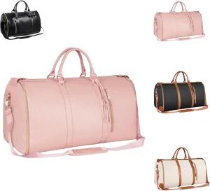 Myjennibag Travel Bag with Wheels, Luxe Travel Bags for Women,2 In 1 Convertible Large Pu Leather Bag,Convertible Carry On Garment Bag with Shoe Pouch (Light Pink)