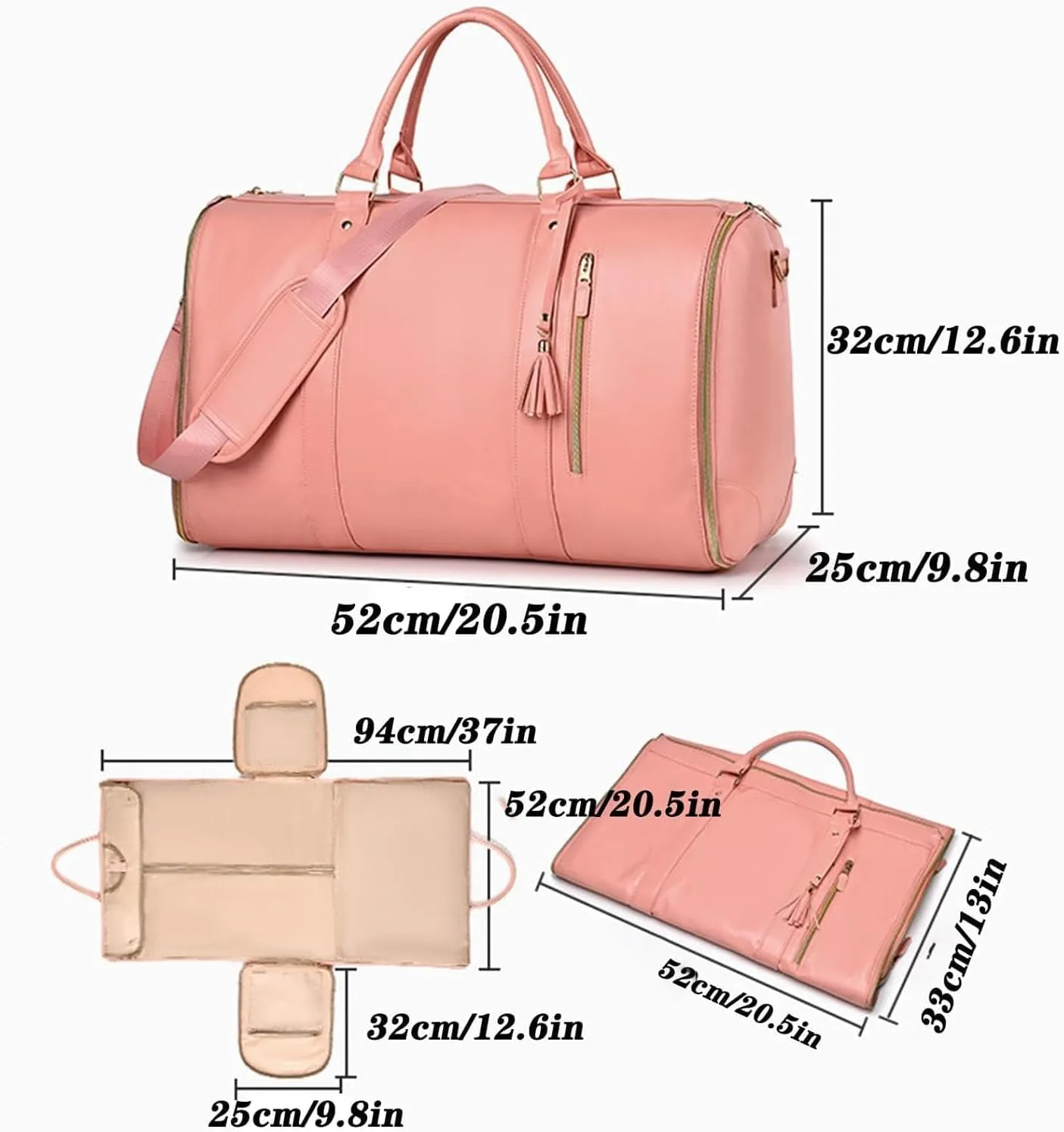 Myjennibag Travel Bag with Wheels, Luxe Travel Bags for Women,2 In 1 Convertible Large Pu Leather Bag,Convertible Carry On Garment Bag with Shoe Pouch (Light Pink)