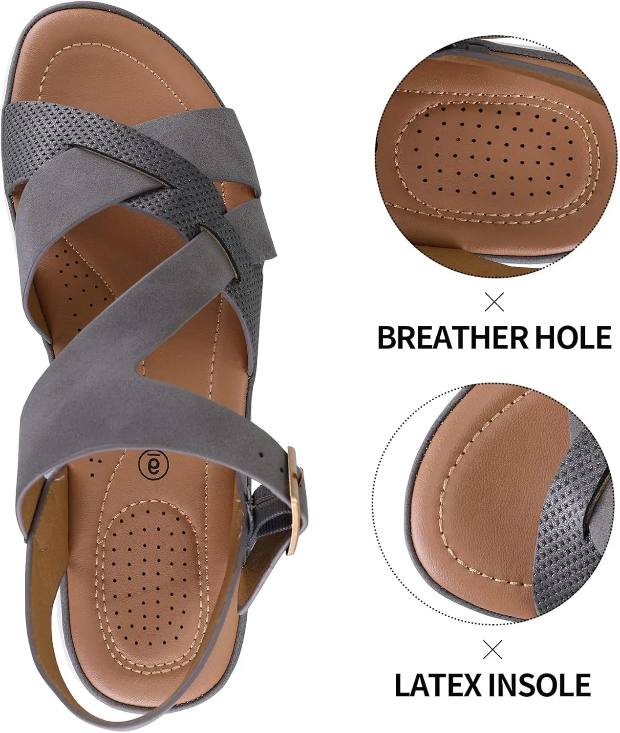 mysoft Women's Walking Sandals Comfortable Air Cushioned Support Ankle Strap Dress Sandals