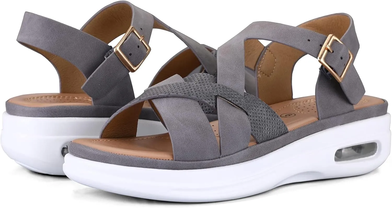 mysoft Women's Walking Sandals Comfortable Air Cushioned Support Ankle Strap Dress Sandals