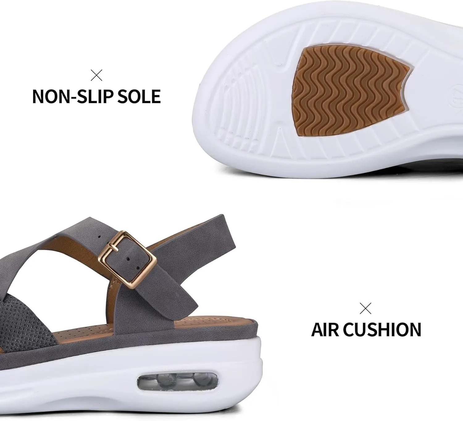 mysoft Women's Walking Sandals Comfortable Air Cushioned Support Ankle Strap Dress Sandals