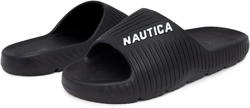 Nautica Men's Cushioned Slip-On Shower Slides – Lightweight EVA Foam Athletic Sandals for Pool, Beach, Gym, and Casual Wear