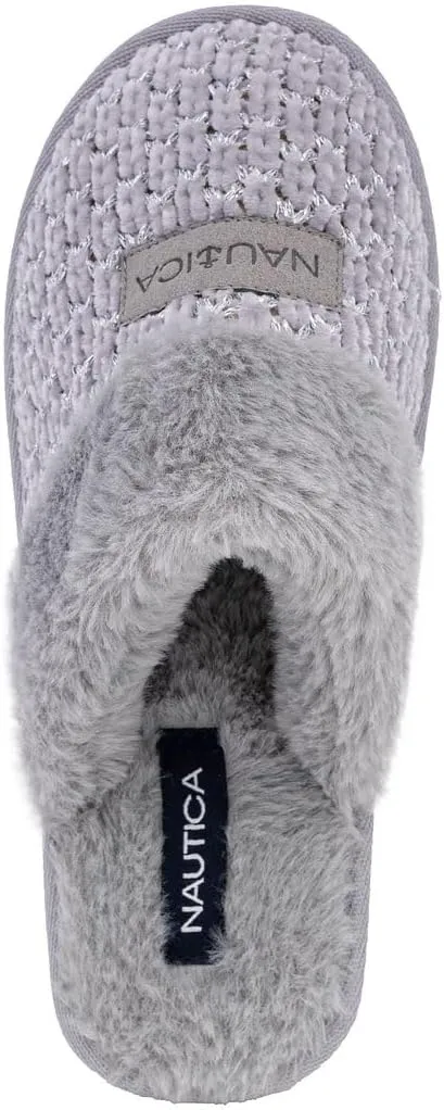 Nautica Women's Cozy Clog Slippers with Plush Faux Fur Collar and Durable Rubber Sole for Indoor & Outdoor Comfort