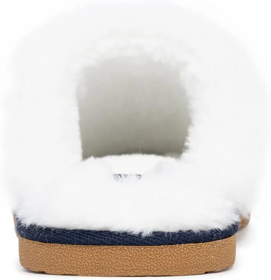 Nautica Women's Cozy Clog Slippers with Plush Faux Fur Collar and Durable Rubber Sole for Indoor & Outdoor Comfort