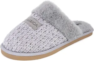 Nautica Women's Cozy Clog Slippers with Plush Faux Fur Collar and Durable Rubber Sole for Indoor & Outdoor Comfort