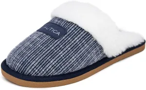 Nautica Women's Cozy Clog Slippers with Plush Faux Fur Collar and Durable Rubber Sole for Indoor & Outdoor Comfort