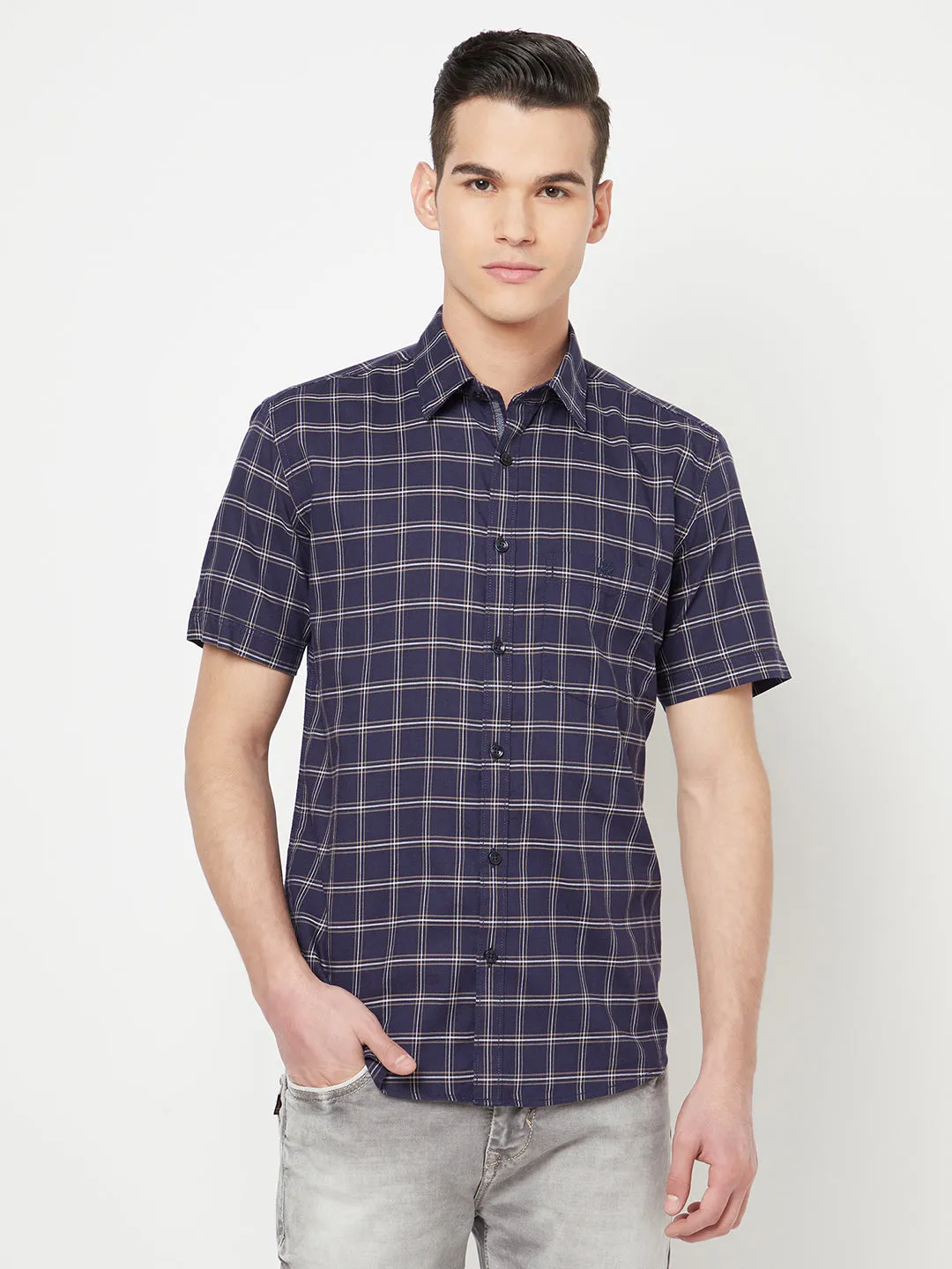 Navy Blue Checked Shirt