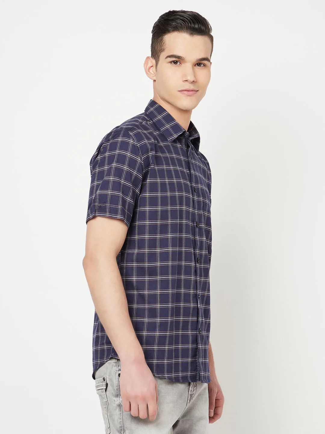 Navy Blue Checked Shirt