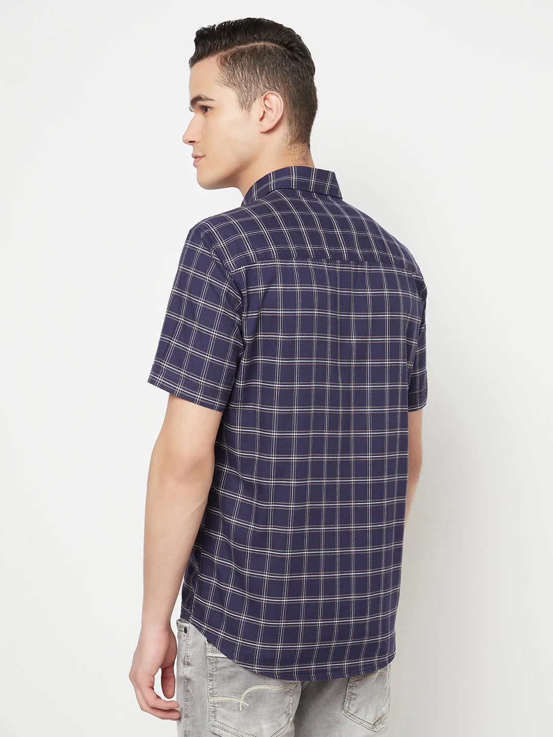 Navy Blue Checked Shirt