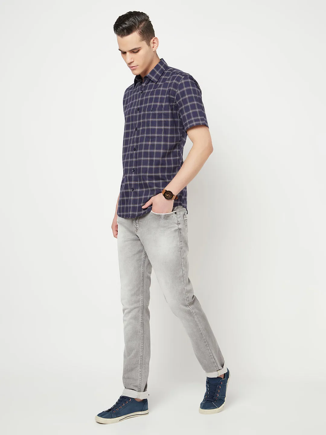 Navy Blue Checked Shirt
