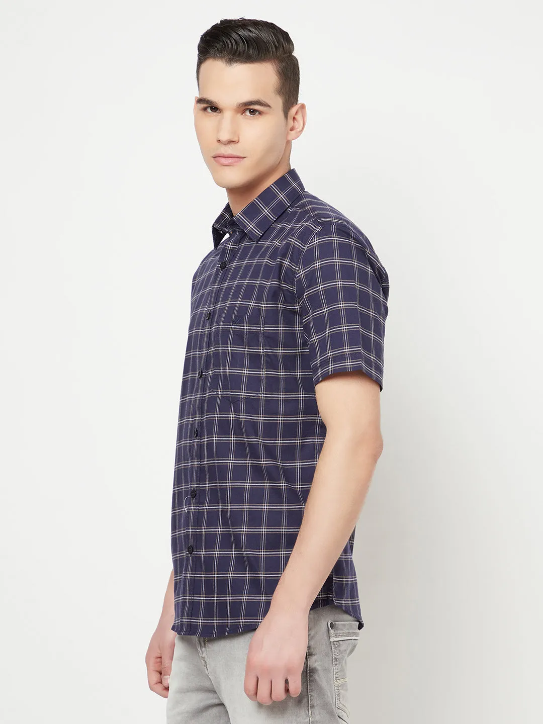 Navy Blue Checked Shirt