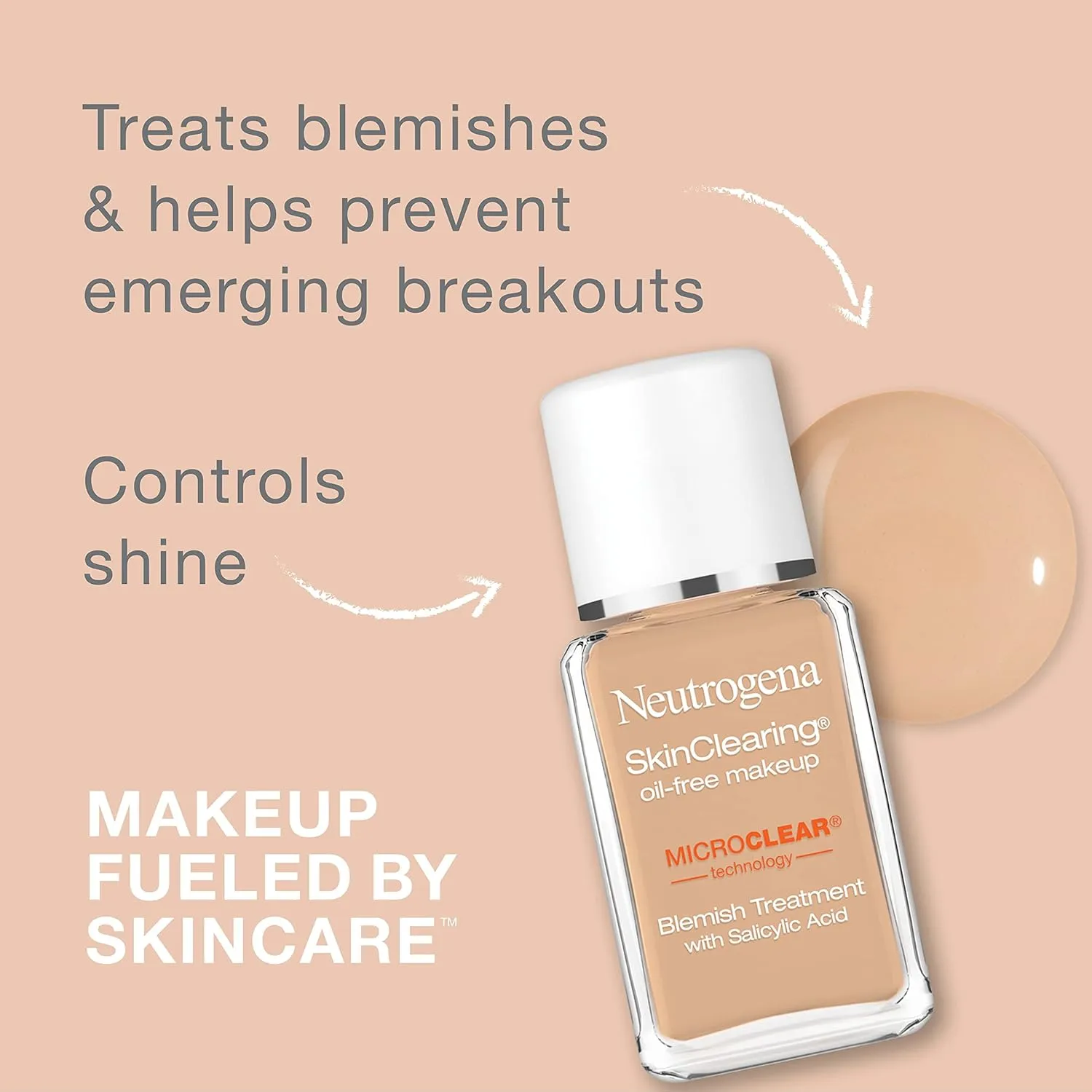 Neutrogena SkinClearing Oil-Free Makeup, Soft Beige 50, 1 Fl. Oz (Pack of 1)
