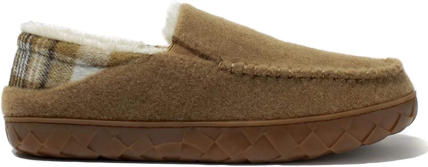 NewDenBer Men's Moccasin Slippers Warm Memory Foam Felted Wool Plush Shearling Lined Slip on Indoor Outdoor House Shoes