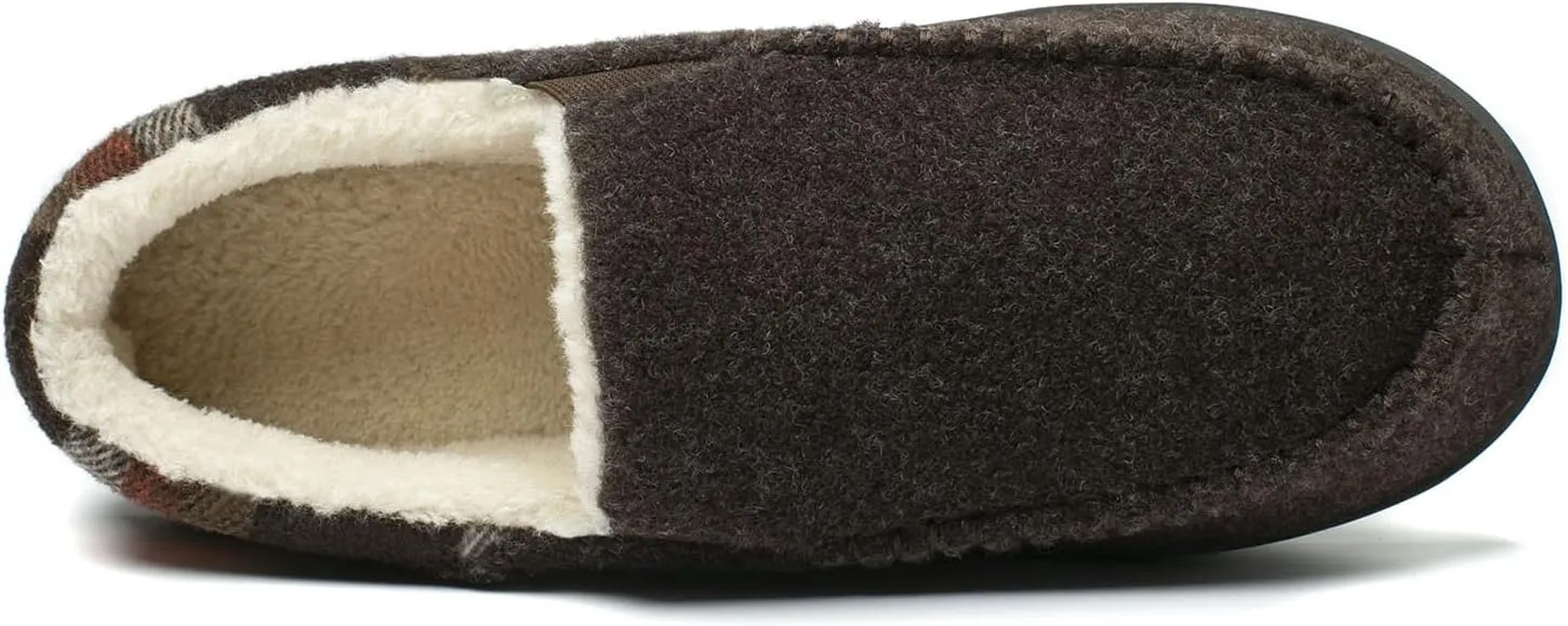 NewDenBer Men's Moccasin Slippers Warm Memory Foam Felted Wool Plush Shearling Lined Slip on Indoor Outdoor House Shoes