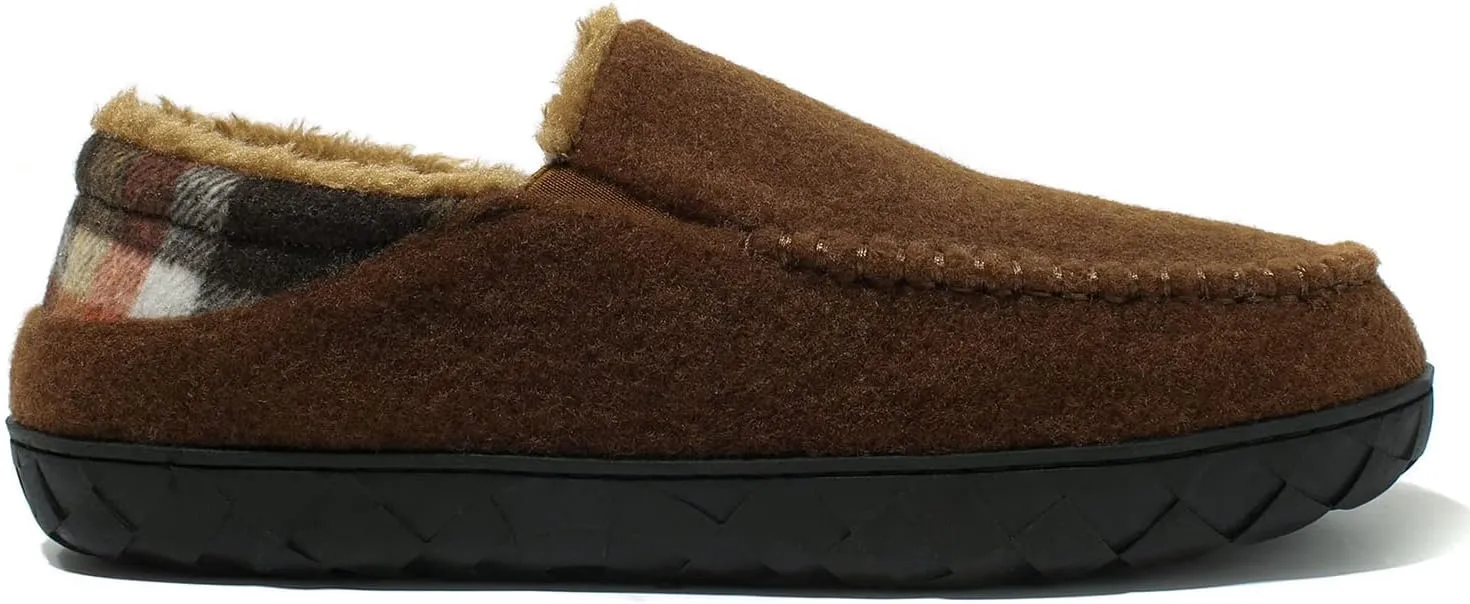 NewDenBer Men's Moccasin Slippers Warm Memory Foam Felted Wool Plush Shearling Lined Slip on Indoor Outdoor House Shoes