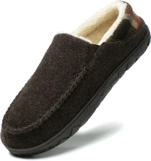NewDenBer Men's Moccasin Slippers Warm Memory Foam Felted Wool Plush Shearling Lined Slip on Indoor Outdoor House Shoes