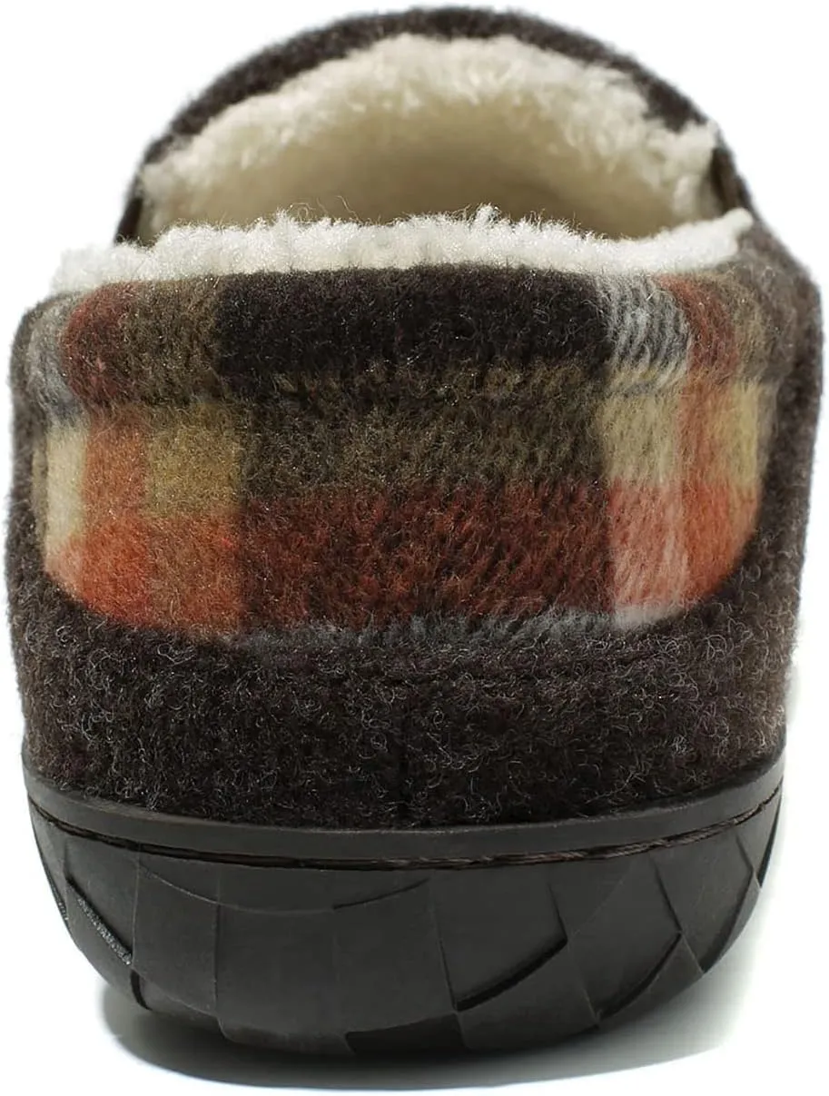 NewDenBer Men's Moccasin Slippers Warm Memory Foam Felted Wool Plush Shearling Lined Slip on Indoor Outdoor House Shoes