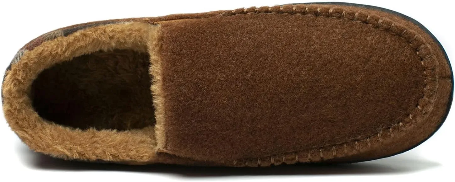 NewDenBer Men's Moccasin Slippers Warm Memory Foam Felted Wool Plush Shearling Lined Slip on Indoor Outdoor House Shoes
