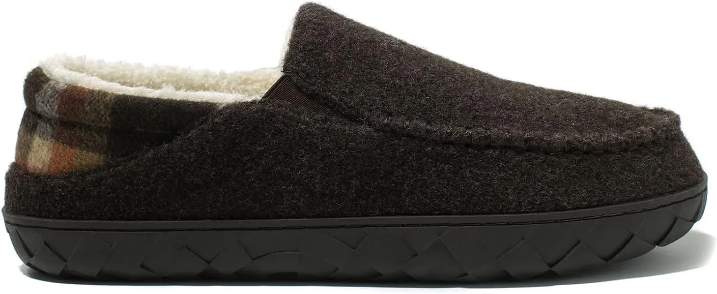 NewDenBer Men's Moccasin Slippers Warm Memory Foam Felted Wool Plush Shearling Lined Slip on Indoor Outdoor House Shoes