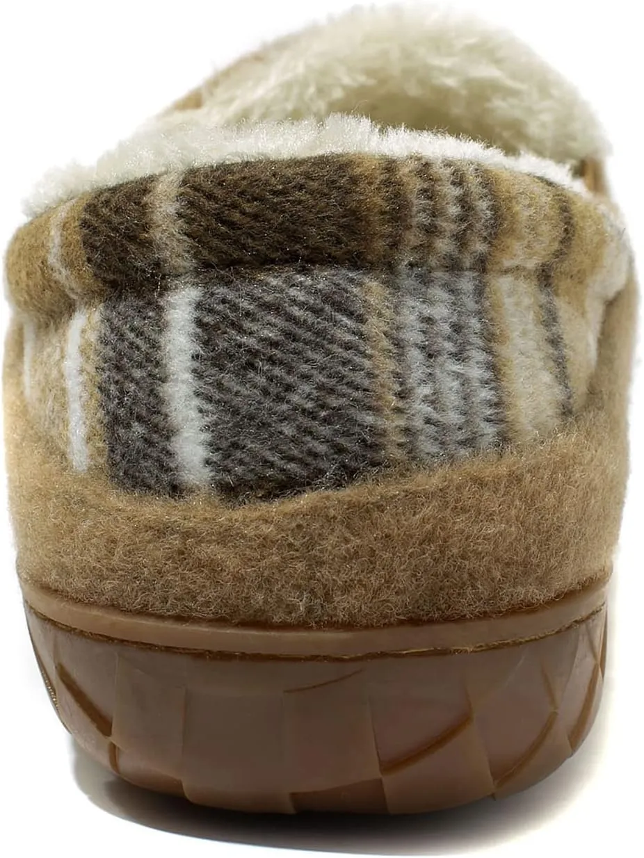 NewDenBer Men's Moccasin Slippers Warm Memory Foam Felted Wool Plush Shearling Lined Slip on Indoor Outdoor House Shoes