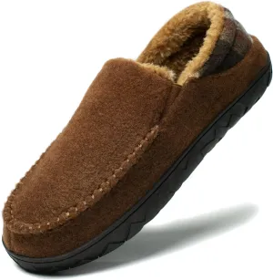 NewDenBer Men's Moccasin Slippers Warm Memory Foam Felted Wool Plush Shearling Lined Slip on Indoor Outdoor House Shoes
