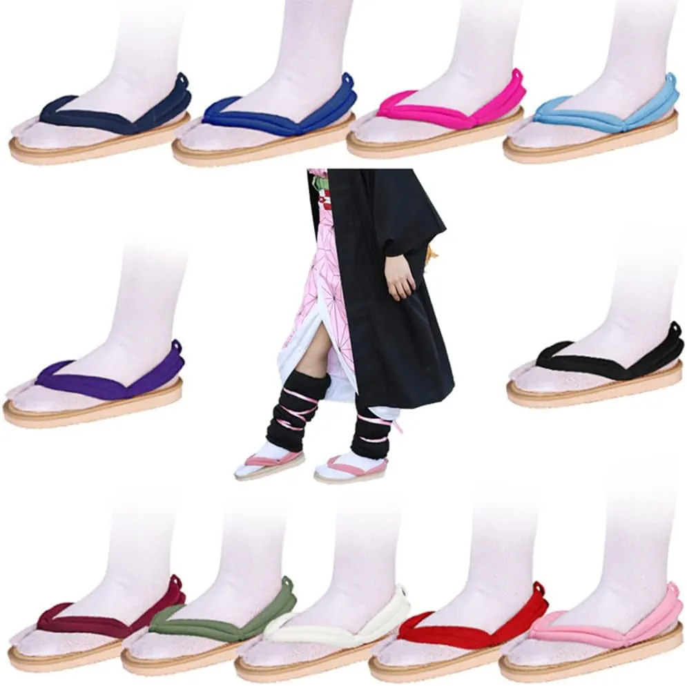 Nezuko Cosplay Clogs Kochou Clog Rengoku Geta Tanjirou Zenitsu Clog Wooden Flip Flops with Socks