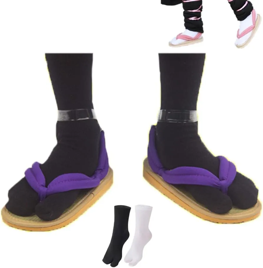Nezuko Cosplay Clogs Kochou Clog Rengoku Geta Tanjirou Zenitsu Clog Wooden Flip Flops with Socks