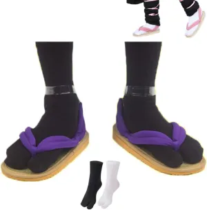 Nezuko Cosplay Clogs Kochou Clog Rengoku Geta Tanjirou Zenitsu Clog Wooden Flip Flops with Socks