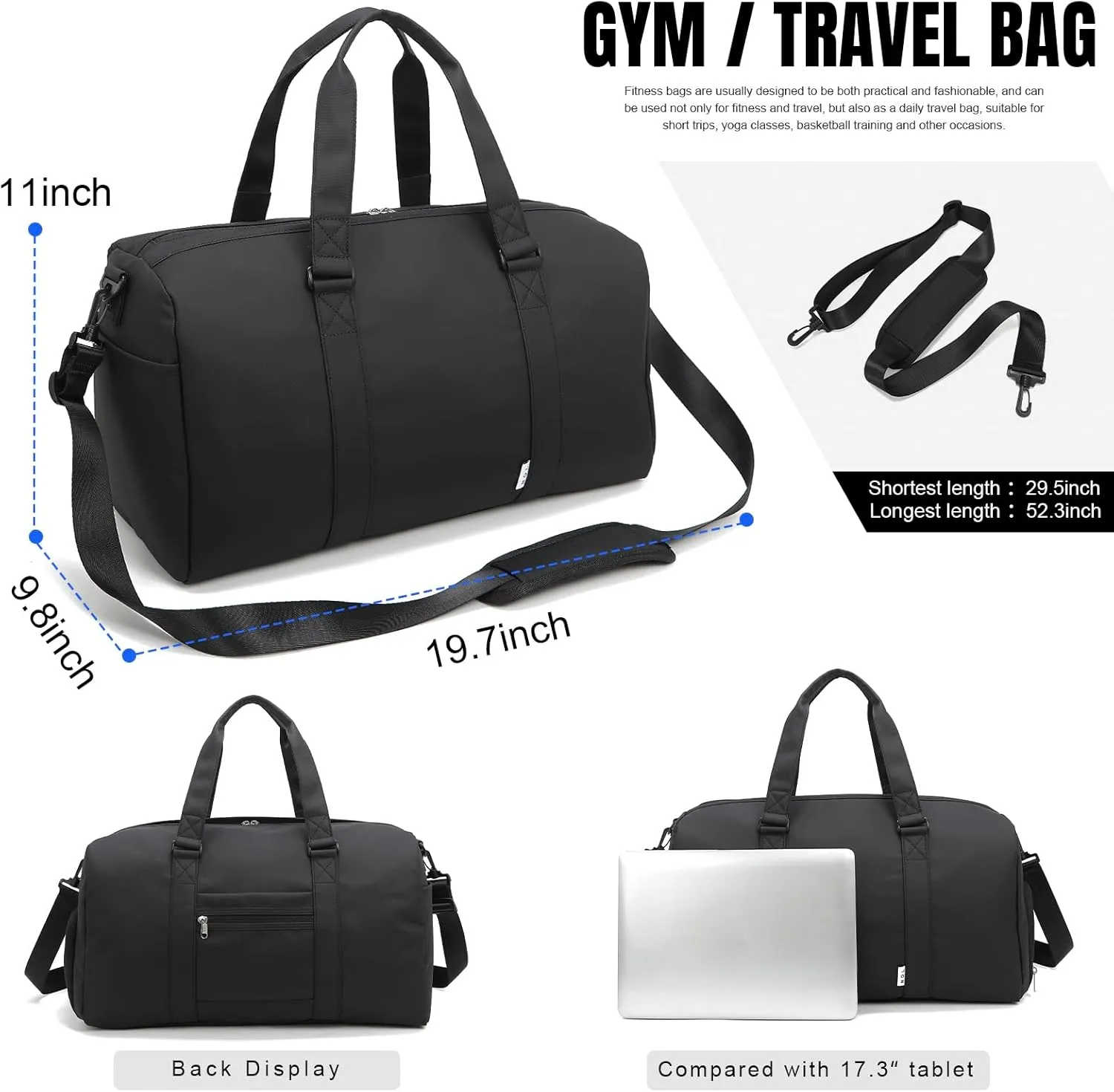 NOL Waterproof Gym Duffle Bag for Men & Women with Shoe & Wet Compartments, Multiple Pockets | Adjustable Shoulder Strap for Sports, Travel, Fitness, Workout & Hospital Use, Black
