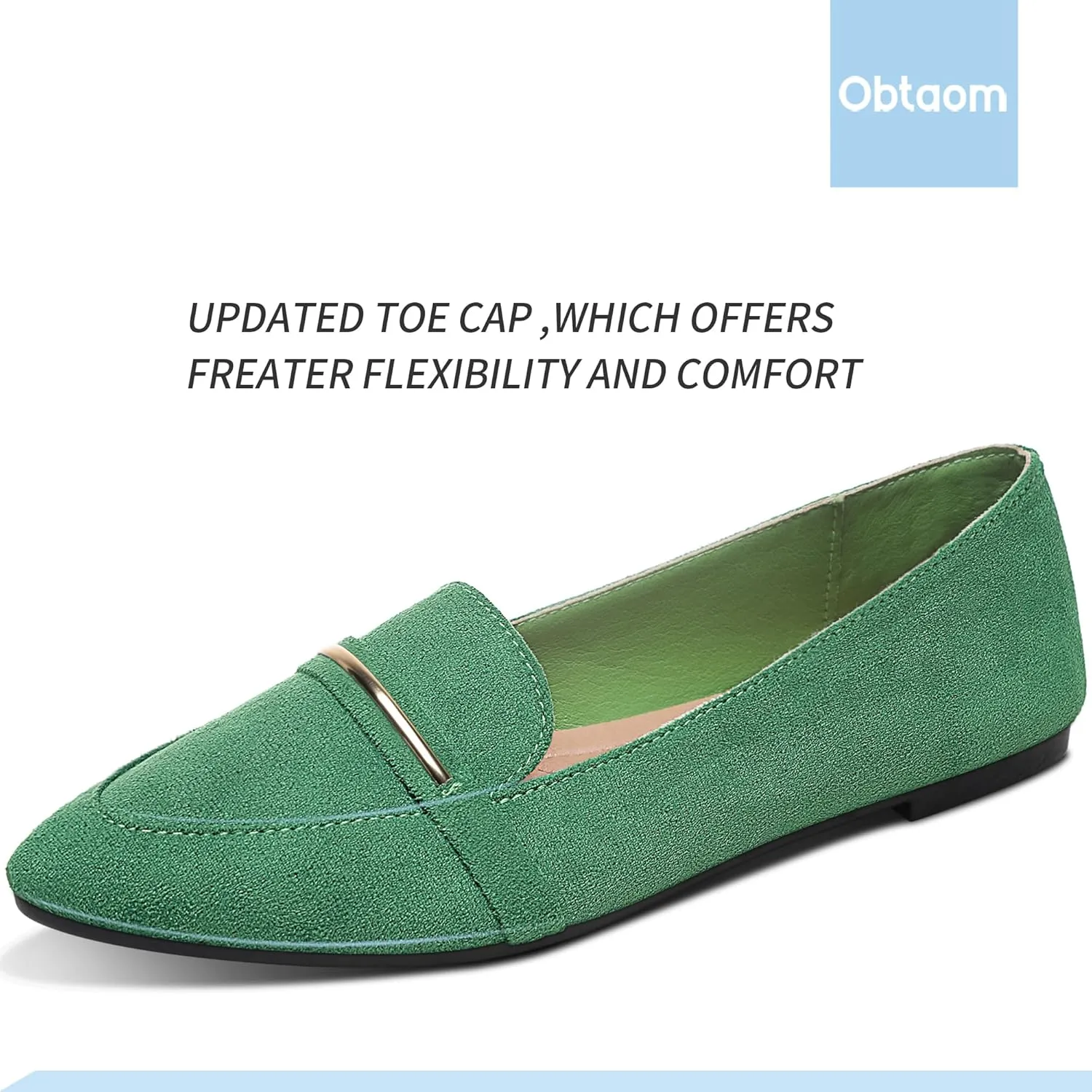 Obtaom Women's Pointy Toe Loafer Flat Comfortable Faux Suede Work Shoes,Cute Penny Loafer Slip On Ballet Flat