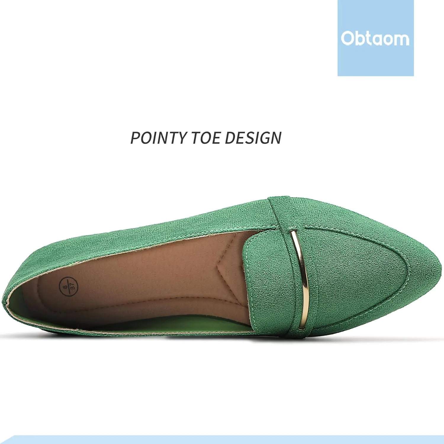 Obtaom Women's Pointy Toe Loafer Flat Comfortable Faux Suede Work Shoes,Cute Penny Loafer Slip On Ballet Flat