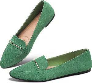 Obtaom Women's Pointy Toe Loafer Flat Comfortable Faux Suede Work Shoes,Cute Penny Loafer Slip On Ballet Flat