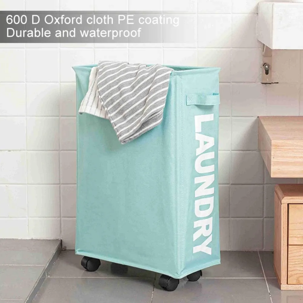 Ochine Rolling Slim Laundry Basket Clothes Laundry Hamper on Wheels Foldable Dirty Clothes Basket Collapsible Laundry Basket Portable Rolling Laundry Organizer Narrow Laundry Bag for Corner Narrow