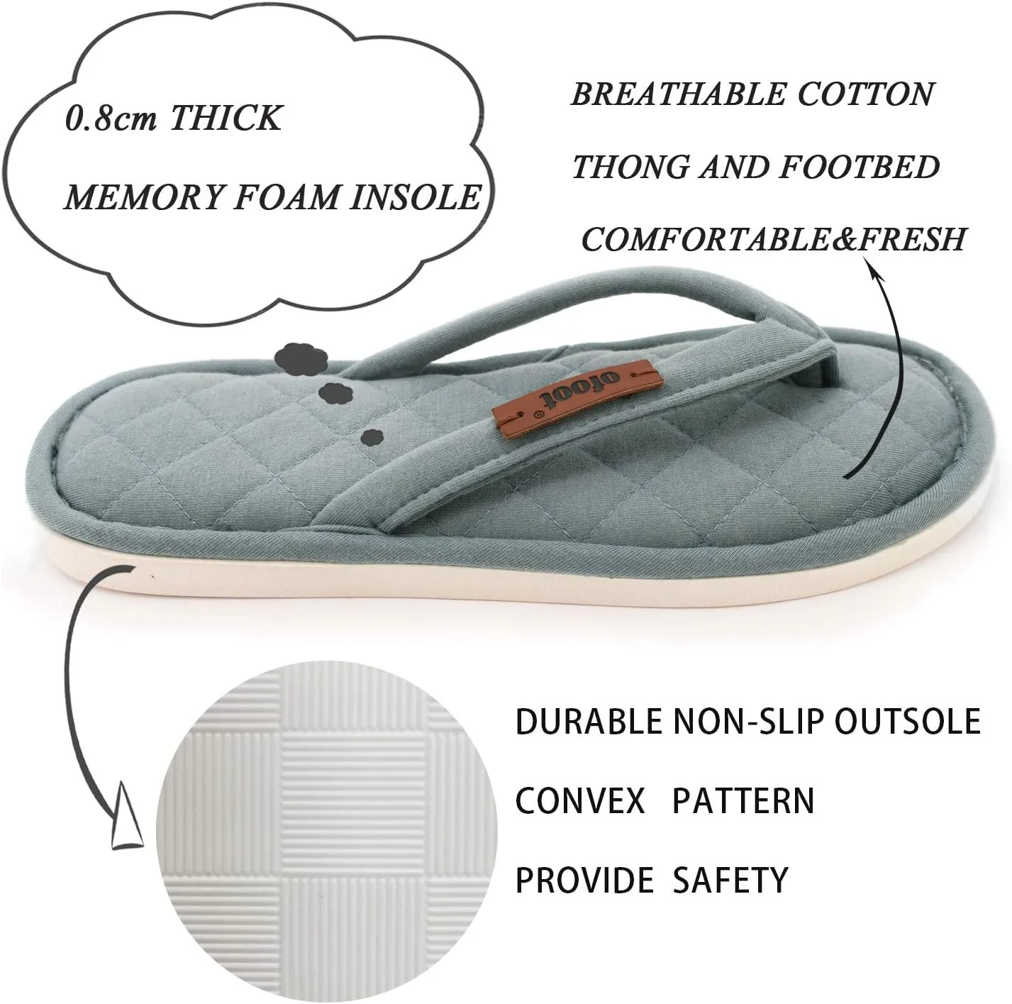 ofoot Women's Cozy Cotton House Slippers Thong Flip Flops Memory Foam Insole Open Toe Indoor Slip On Shoes