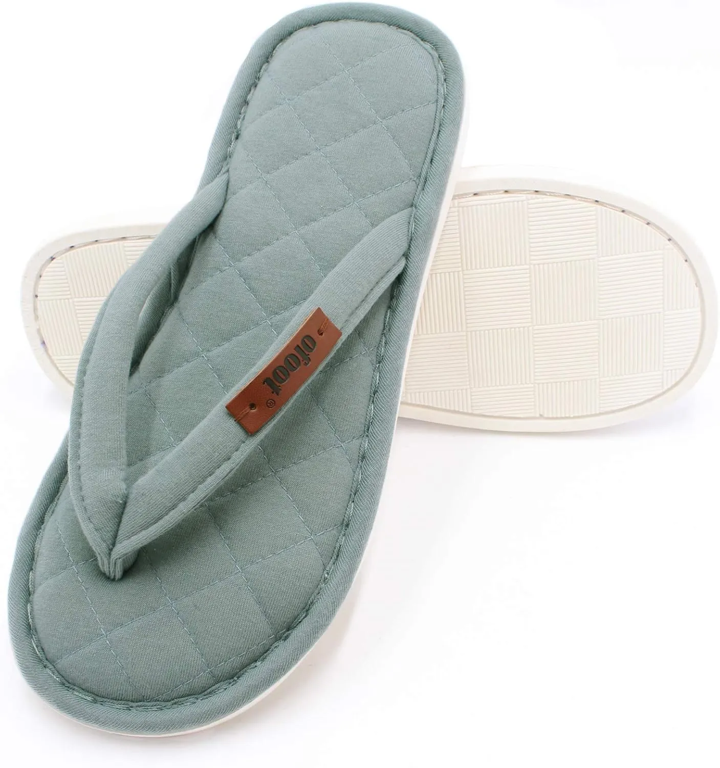 ofoot Women's Cozy Cotton House Slippers Thong Flip Flops Memory Foam Insole Open Toe Indoor Slip On Shoes
