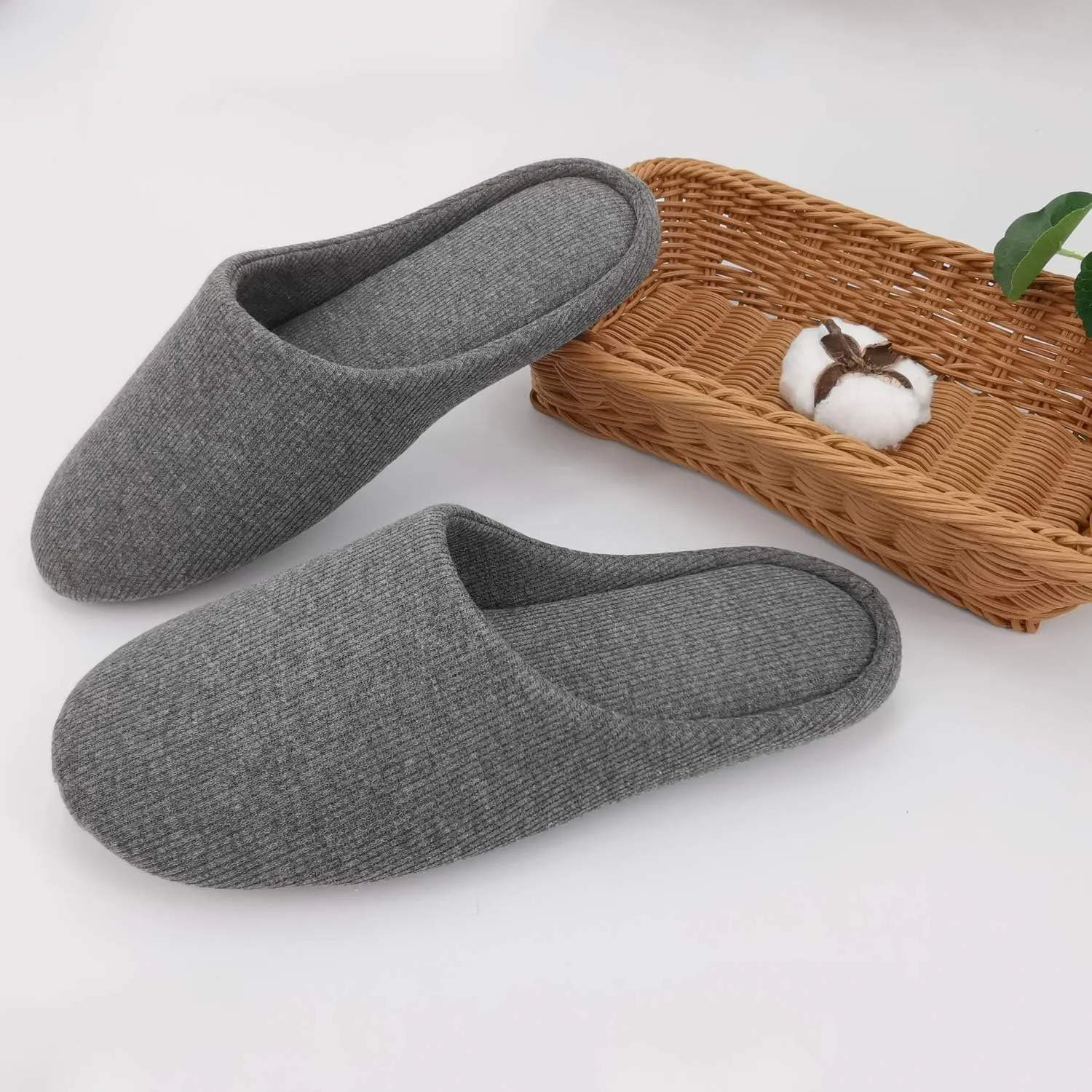 ofoot Women's Non-Slip House Slippers - Lightweight Cotton Memory Foam Indoor Slip-On, Machine Washable & Foldable Travel Design for Home, Yoga, Narrow/Wide Fit Options