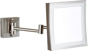 OGRAFF Makeup Mirror Bathroom Stainless Steel Brushed Foldable Telescopic 360 Degree Rotation 3X Magnifying Square HD Mirror (Color : Warm Light, Size : 8.5inch)