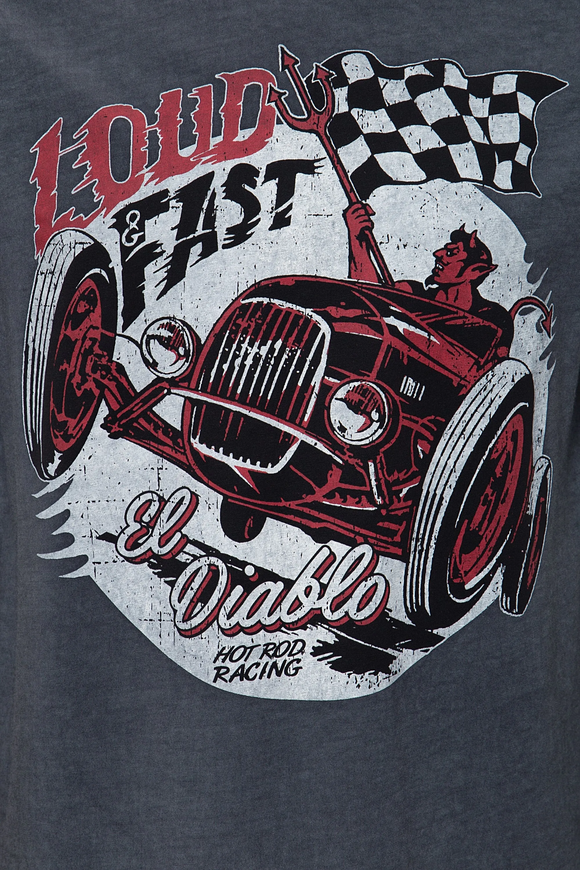 Oil Washed Print T-Shirt im Used Look «Loud & Fast»