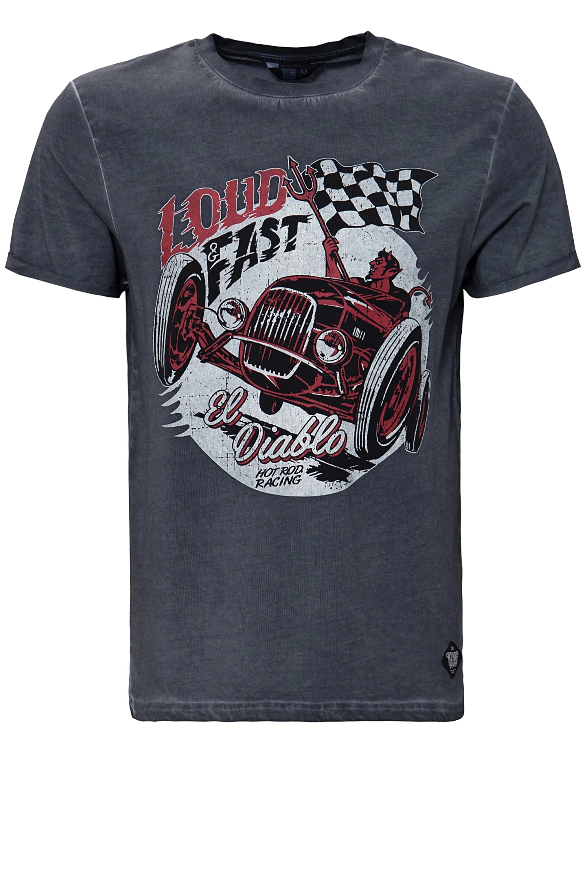 Oil Washed Print T-Shirt im Used Look «Loud & Fast»