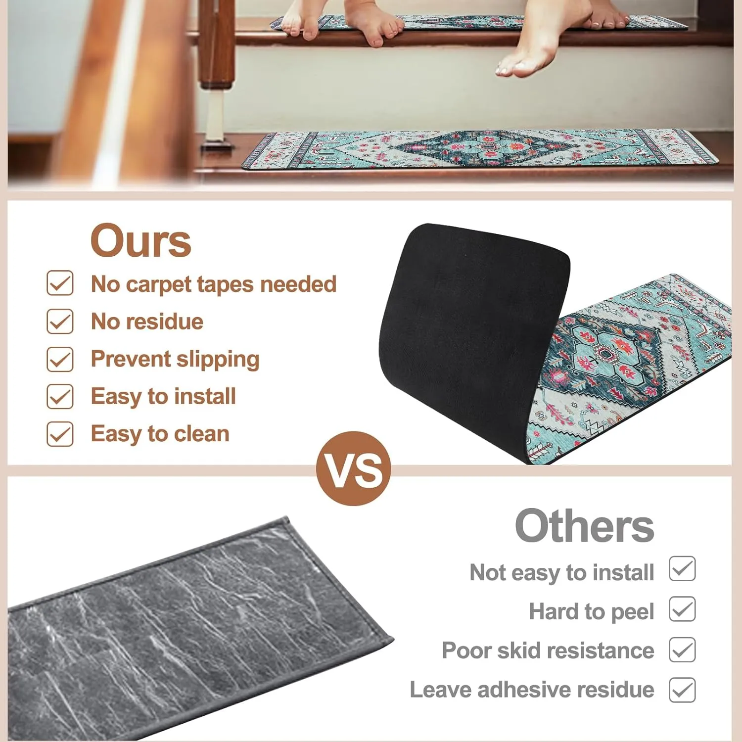 OJIA Non-Slip Stair Treads for Wooden Steps, 30"X8" Indoor Stair Runner Slip Resistant Stair Rugs Safety Mats for Dogs, Kids & Elders, Rubber Backed Stair Treads Stair Covers, 15PCS