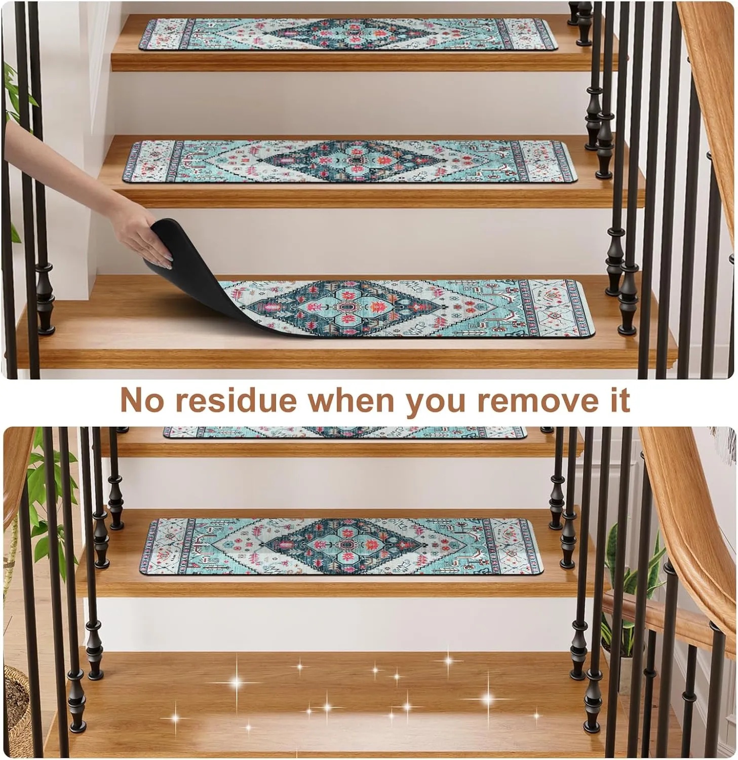 OJIA Non-Slip Stair Treads for Wooden Steps, 30"X8" Indoor Stair Runner Slip Resistant Stair Rugs Safety Mats for Dogs, Kids & Elders, Rubber Backed Stair Treads Stair Covers, 15PCS