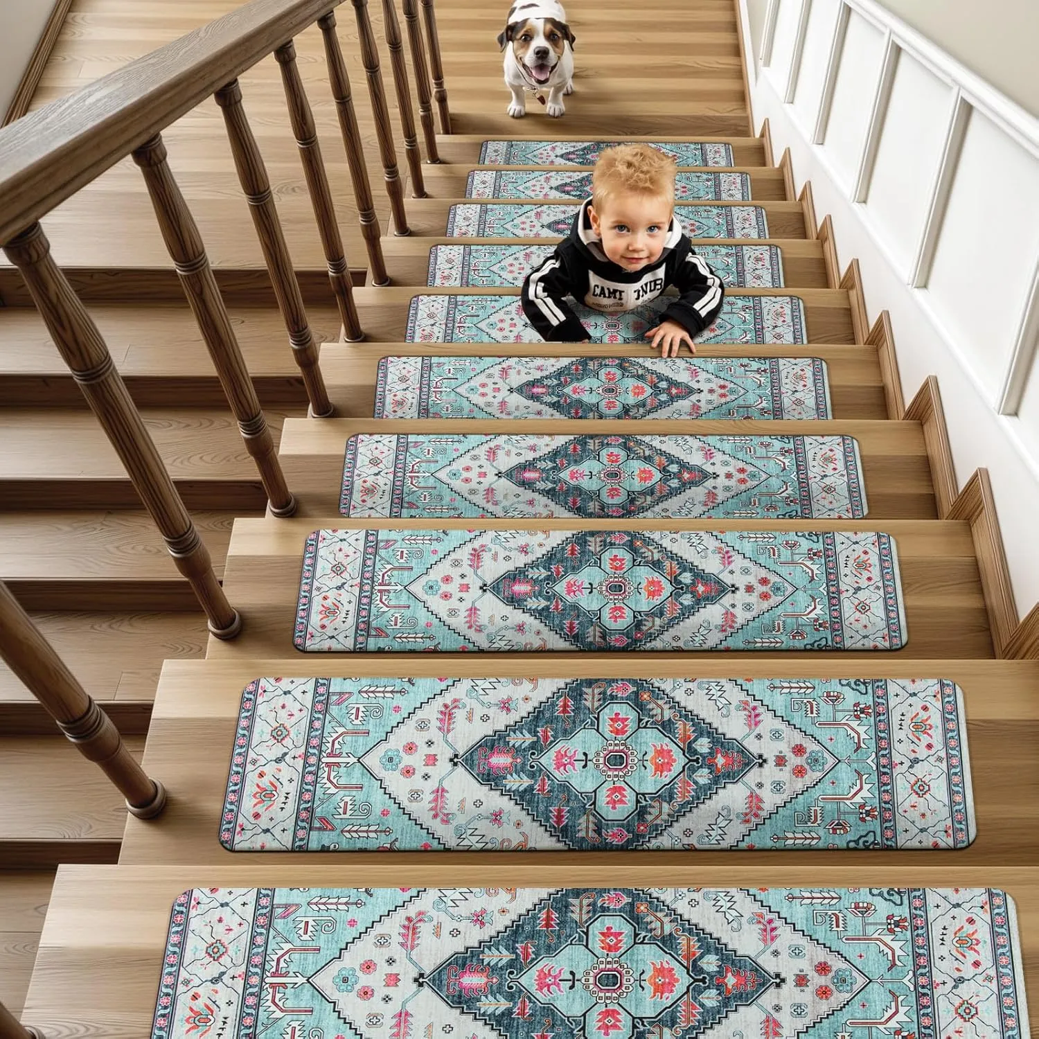 OJIA Non-Slip Stair Treads for Wooden Steps, 30"X8" Indoor Stair Runner Slip Resistant Stair Rugs Safety Mats for Dogs, Kids & Elders, Rubber Backed Stair Treads Stair Covers, 15PCS