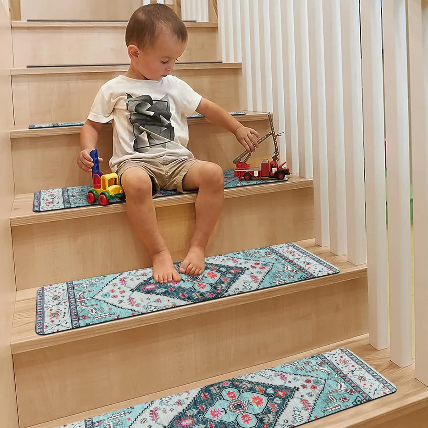 OJIA Non-Slip Stair Treads for Wooden Steps, 30"X8" Indoor Stair Runner Slip Resistant Stair Rugs Safety Mats for Dogs, Kids & Elders, Rubber Backed Stair Treads Stair Covers, 15PCS