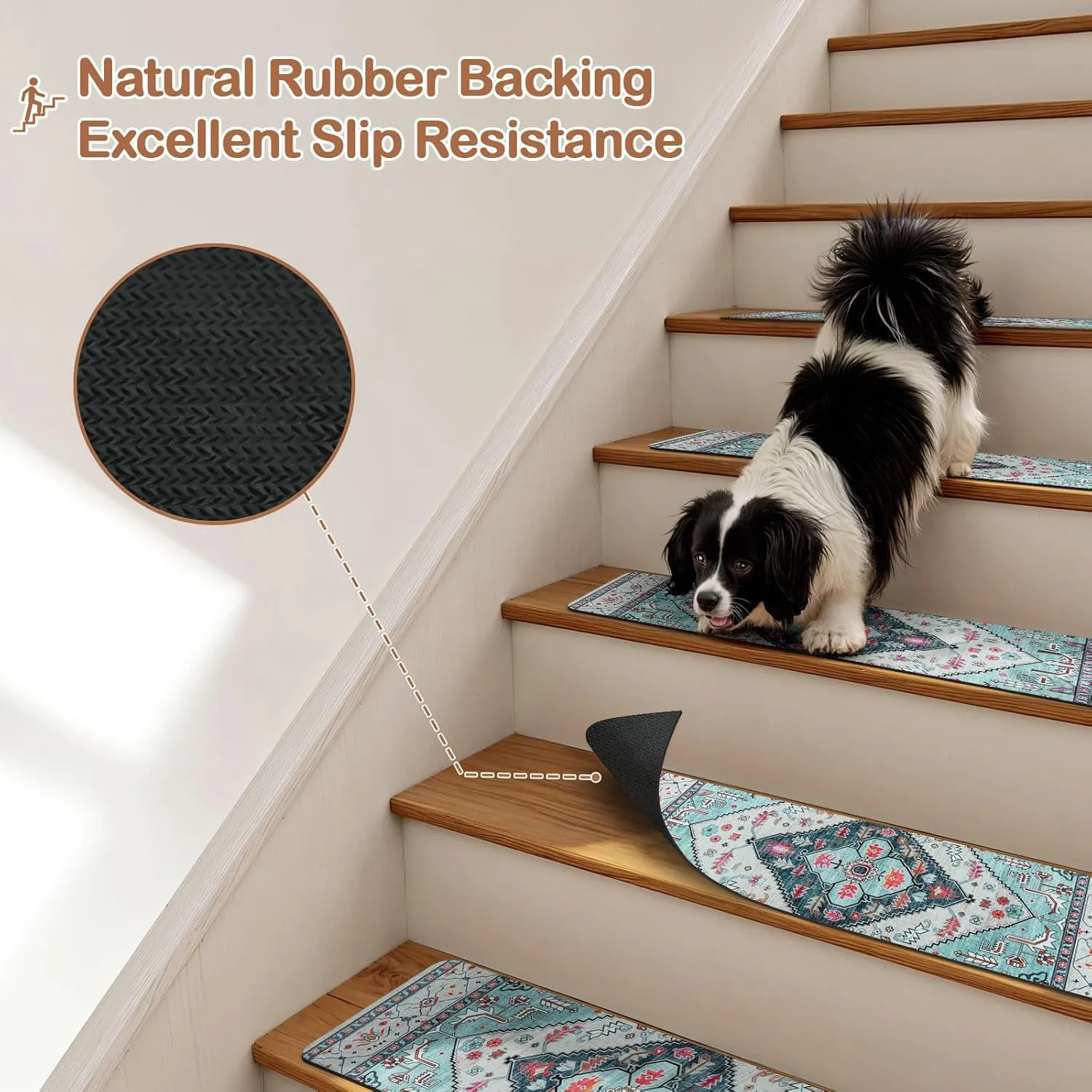 OJIA Non-Slip Stair Treads for Wooden Steps, 30"X8" Indoor Stair Runner Slip Resistant Stair Rugs Safety Mats for Dogs, Kids & Elders, Rubber Backed Stair Treads Stair Covers, 15PCS