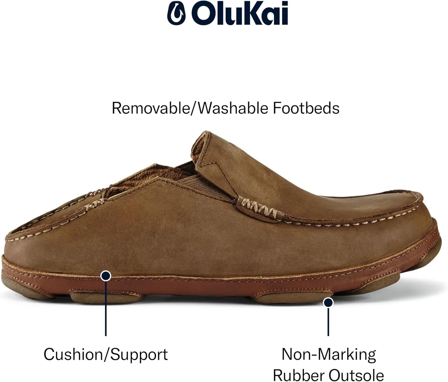 OLUKAI Moloa Men's Premium Leather Shoes, Easy Slip On & Off Design, Casual & Versatile Loafer, Drop-in Heel & Enhanced Traction