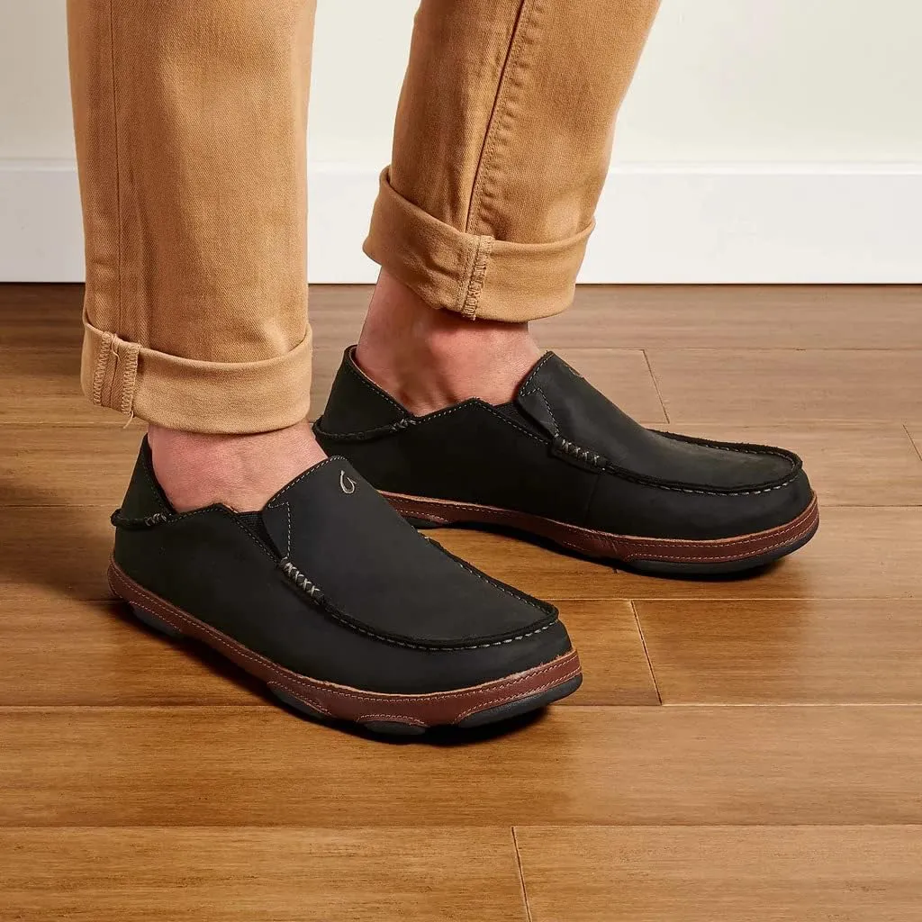OLUKAI Moloa Men's Premium Leather Shoes, Easy Slip On & Off Design, Casual & Versatile Loafer, Drop-in Heel & Enhanced Traction