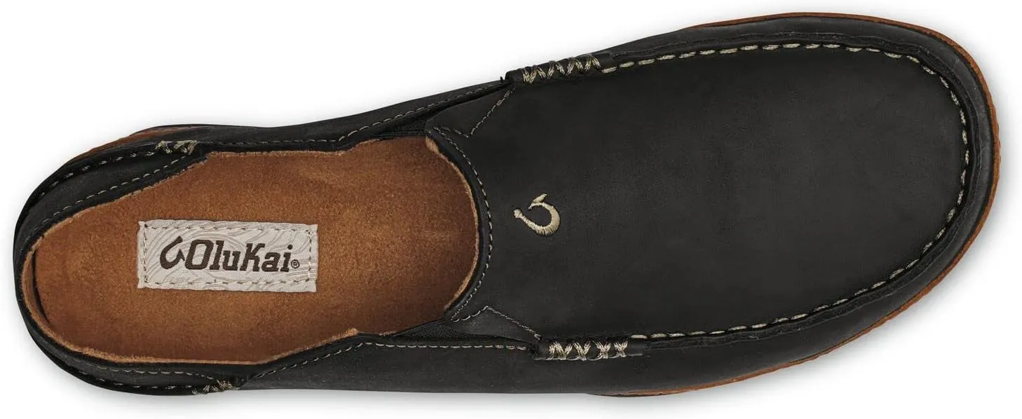 OLUKAI Moloa Men's Premium Leather Shoes, Easy Slip On & Off Design, Casual & Versatile Loafer, Drop-in Heel & Enhanced Traction