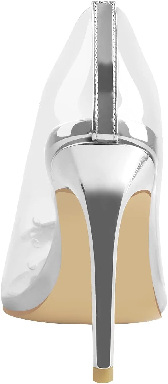 onlymaker Women's Pointed Toe Slip-on Clear Rhinestones Stiletto High Heel Pumps